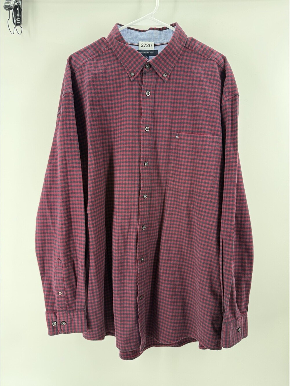Tommy Hilfiger Men's XXL Red Blue Flannel Button-Up Pockets
